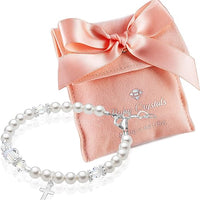 Infant Baby Sterling Silver Cross Baptism Pearl Bracelet White Pearl Clear Crystals