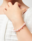 Pink Pearl Christening Bracelet, Sterling Silver Cross Charm & Clear Crystals