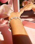 Sterling Silver Baptism Bracelet, White Pearls, Cross Charm & Clear Crystals
