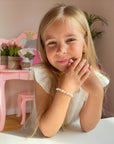 Sterling Silver Baptism Bracelet, White Pearls, Cross Charm & Clear Crystals