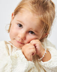 Sterling Silver Baptism Bracelet, White Pearls, Cross Charm & Clear Crystals