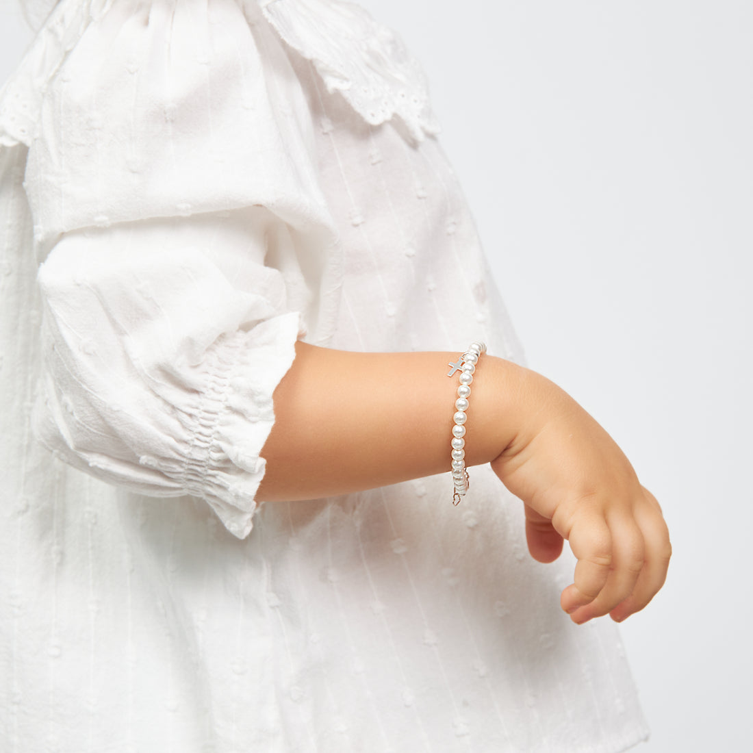 Teen Girl Sterling Silver Cross Baptism & Christening White Pearl Bracelet
