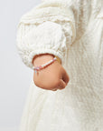 White Pearl Charm Bracelet, Sterling Silver Baptism Cross & Pink Crystals