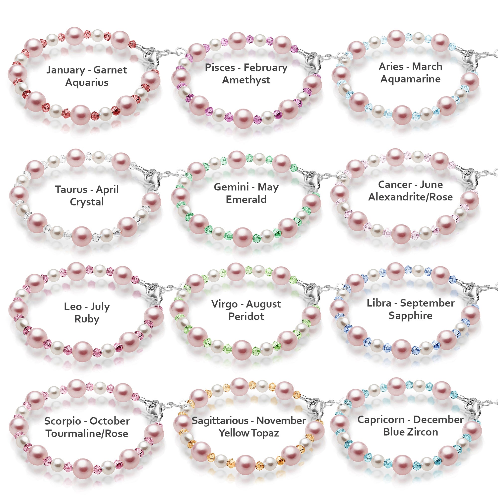 Baby Crystals Custom Birthstone Bracelet with Initial &amp; Charm Options – Sterling Silver &amp; 14k Gold Plated Jewelry for Girls &amp; Women, Birthday Gift