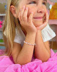 Sterling Silver Bracelet for Girls with Pink Pearls & Clear Crystals