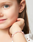 Sterling Silver Bracelet for Girls with Pink Pearls & Clear Crystals