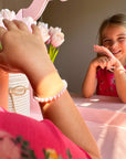 Little Girl Toddler Bracelet with Pink Pearl & Silver Daises