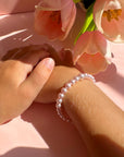 Little Girl Toddler Bracelet with Pink Pearl & Silver Daises