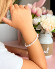 Little Girl Toddler Bracelet with White Pearl & Silver Daises
