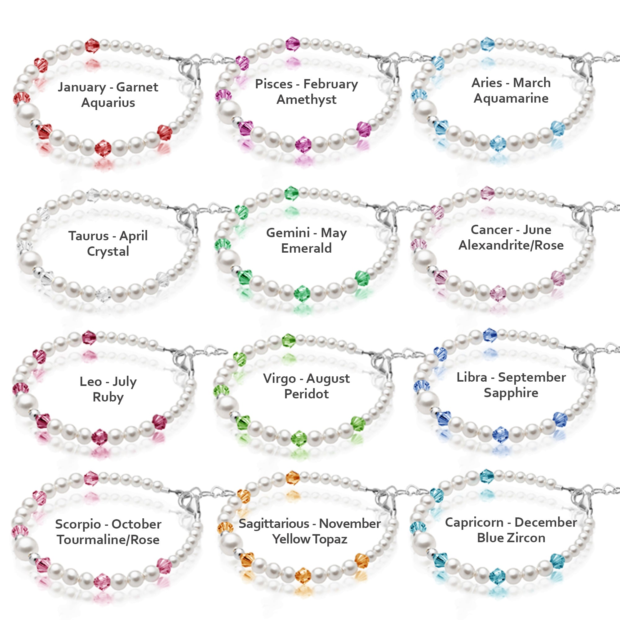 Personalized Birthstone Jewelry Pearl Bracelet for Girls with Birthstone Crystals