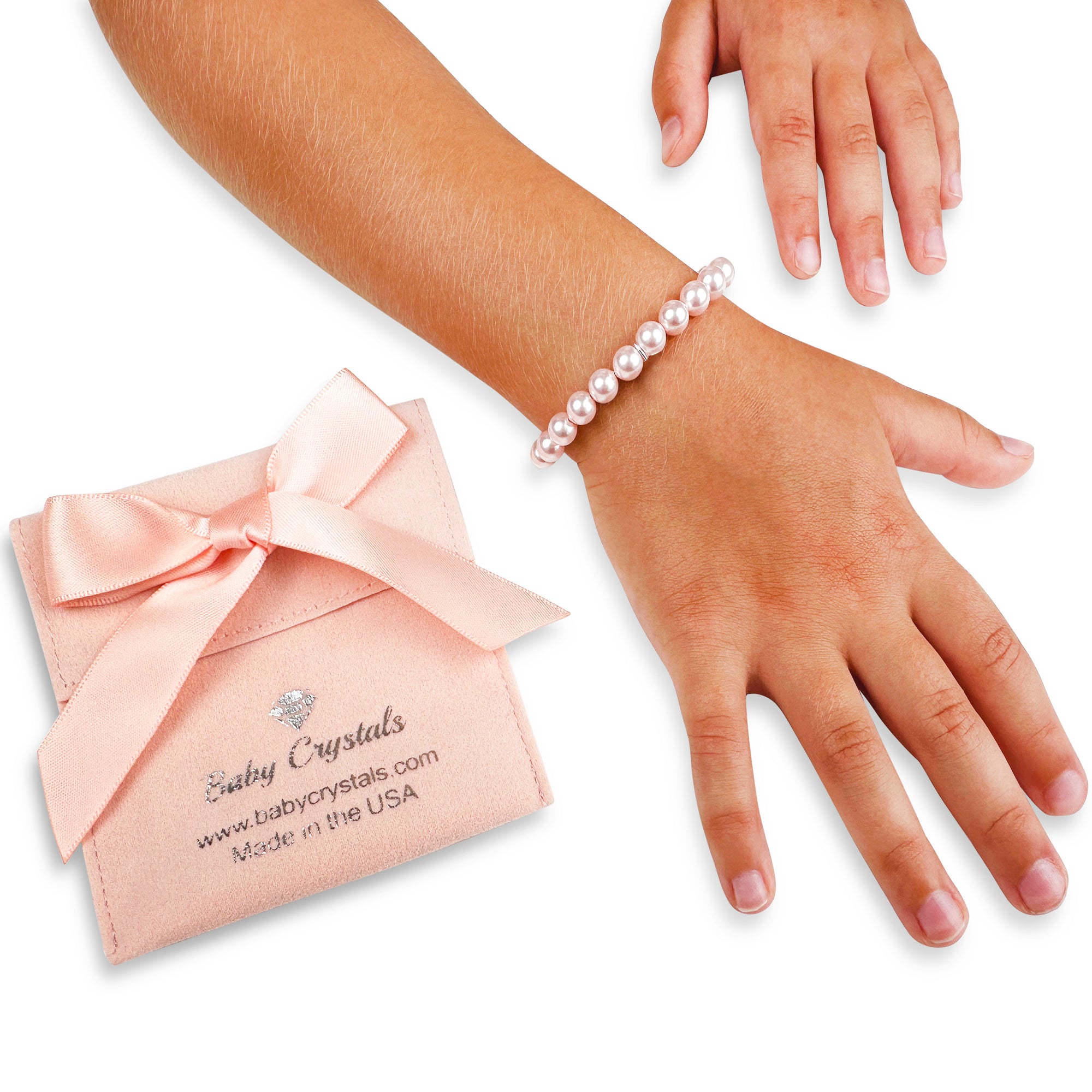 Pink Pearl Baby Charm Bracelet, Sterling Silver Baptism Cross