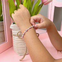 Sterling Silver Bracelet for Girls with Rose & Pink Pearls & Clear Crystals