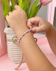 Little Girl Toddler Bracelet with Rose & Pink Pearls & Clear Crystals