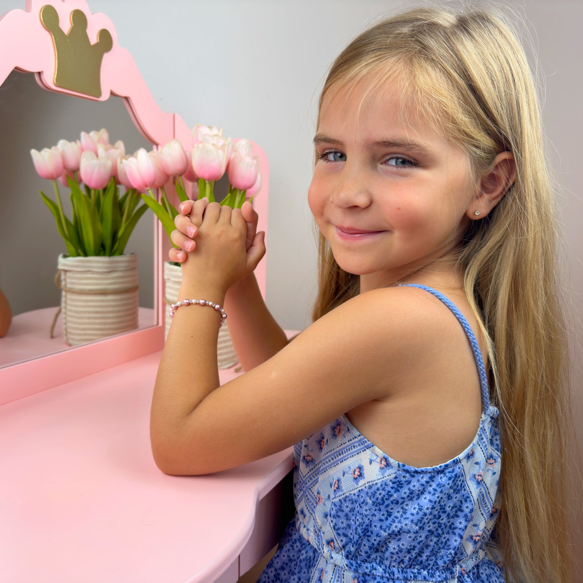 Toddler Girl Rose White Pearl Bracelet