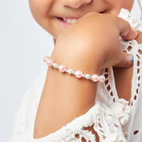 Little Girl Toddler Bracelet with Pink & White Pearls & Clear Crystals