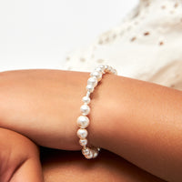 Infant Baby Girl Bracelet with White Pearl & Silver Crimps