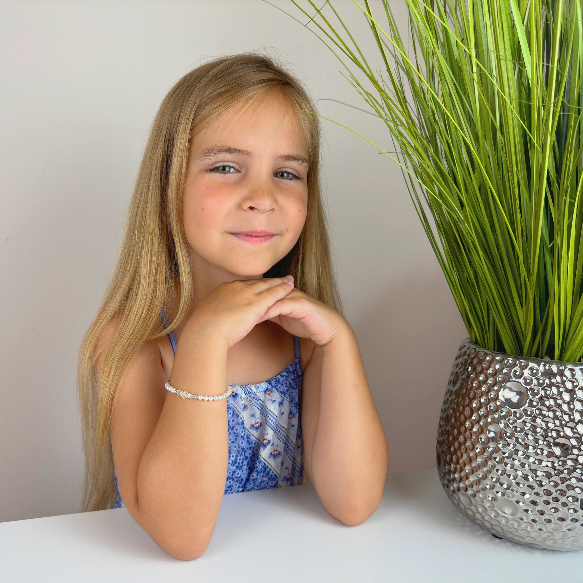 Toddler Baby White Pearl and Clear Crystals Bracelet