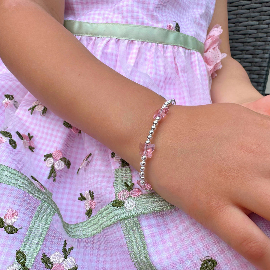 8 MM Pink Crystals Butterfly Bracelet for girls