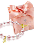 Pink Pearl & Clear Crystal Kids Initial Bracelet, 14K Gold Plated