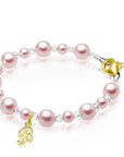 Pink Pearl & Clear Crystal Kids Initial Bracelet, 14K Gold Plated