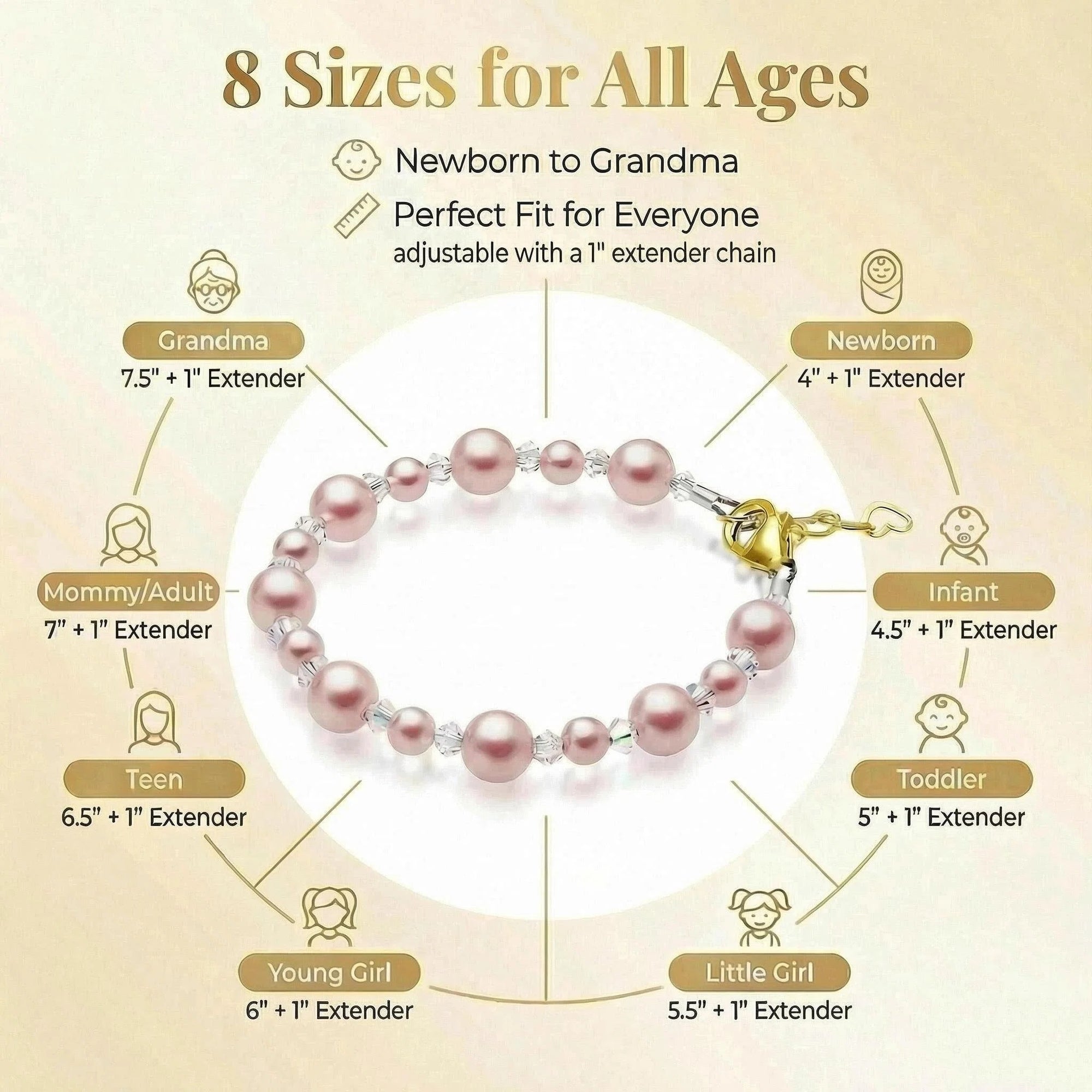 Pink Pearl &amp; Clear Crystal Bracelet, 14K Gold Plated Baby Girl Gift