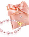 Pink Pearl & Clear Crystal Bracelet, 14K Gold Plated Baby Girl Gift
