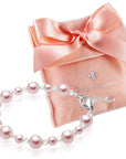 Sterling Silver Bracelet for Girls with Pink Pearls & Clear Crystals