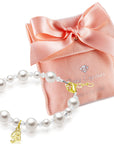 14K Gold Initial White Pearl Crystal Bracelet