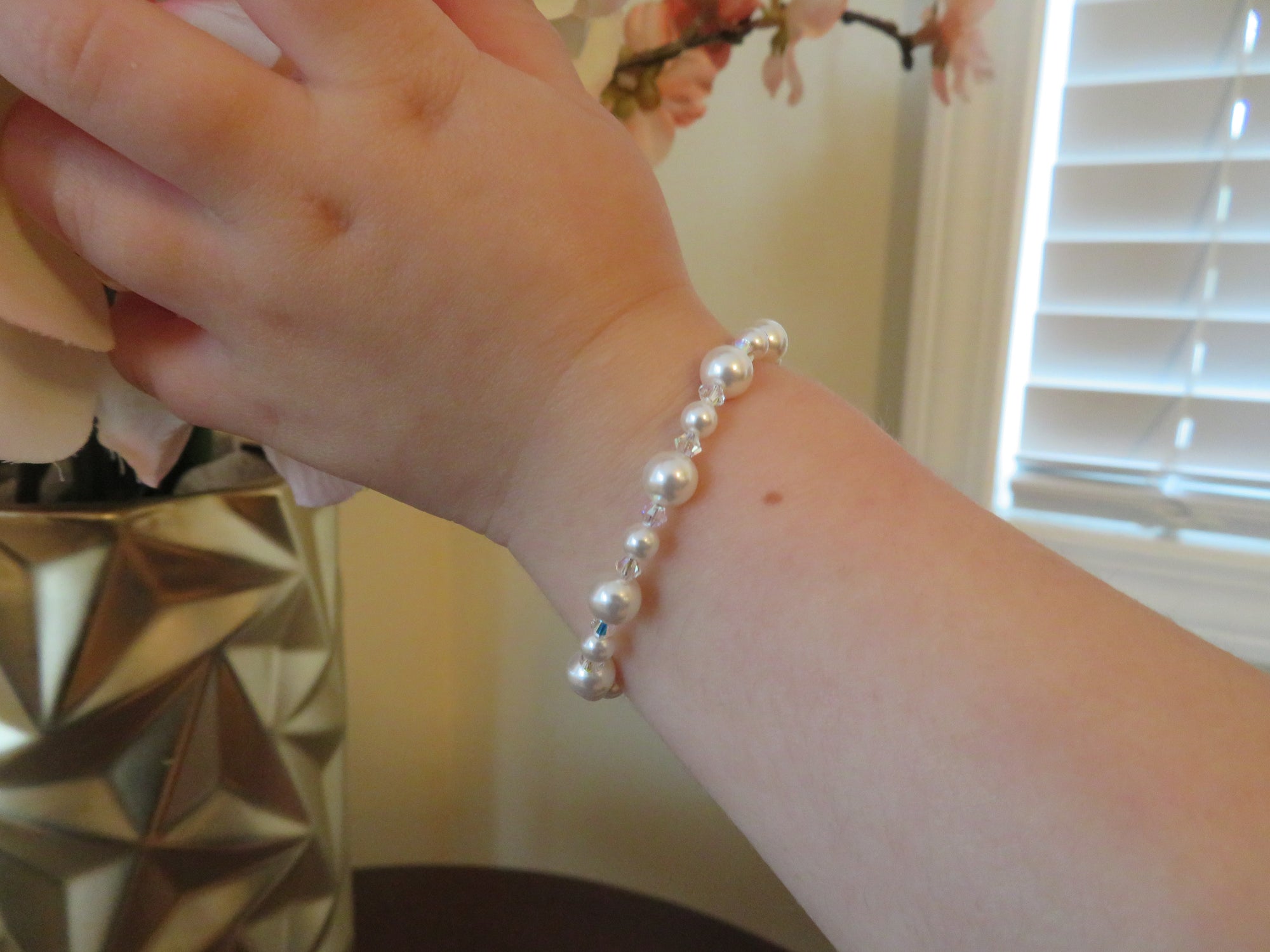 Lavender Pearl Baby Bracelet, Sterling Silver Crystal Jewelry