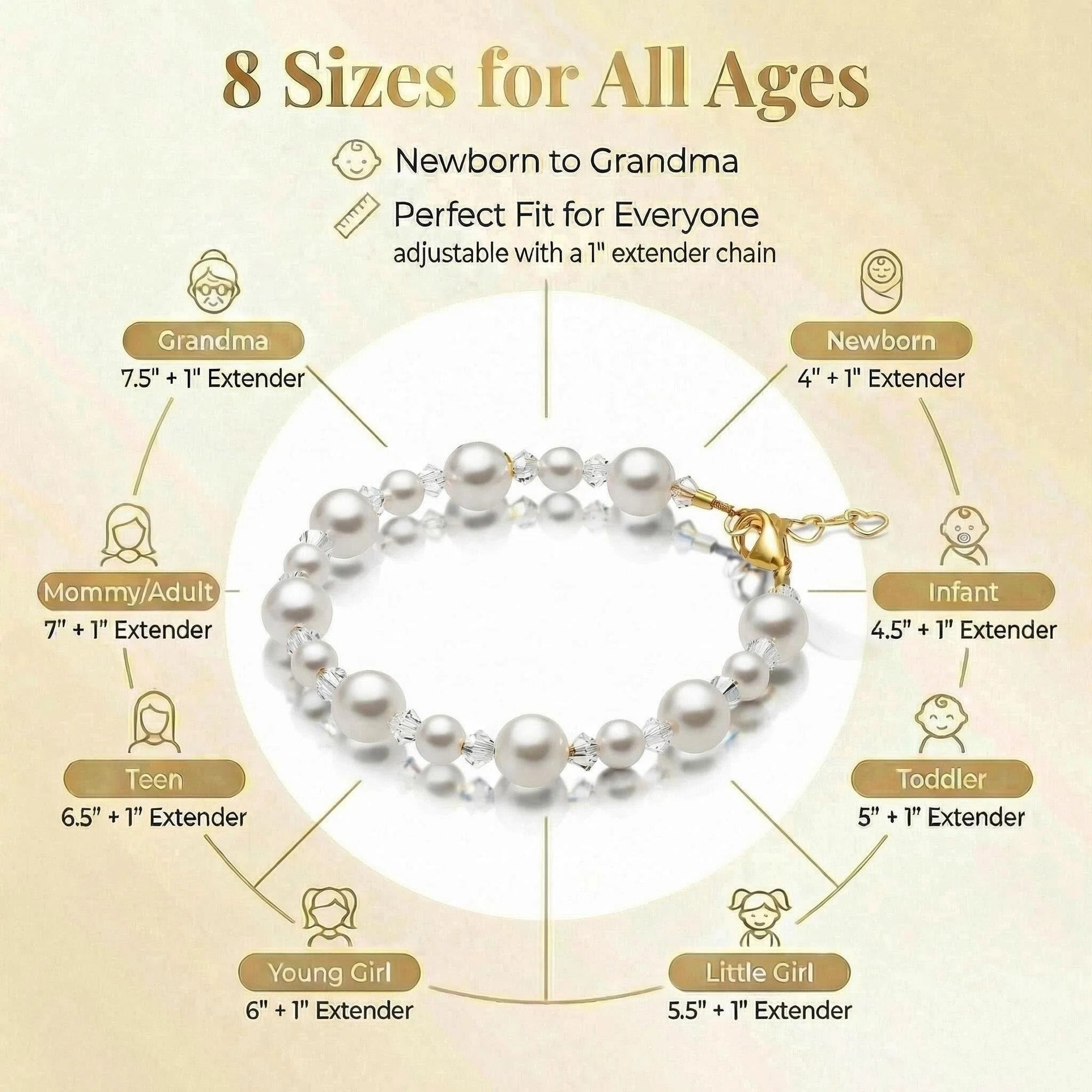 White Pearl &amp; Clear Crystal Bracelet, 14K Gold Plated Girls Jewelry