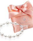 White Pearl Baby Bracelet, Sterling Silver Clear Crystal Gift