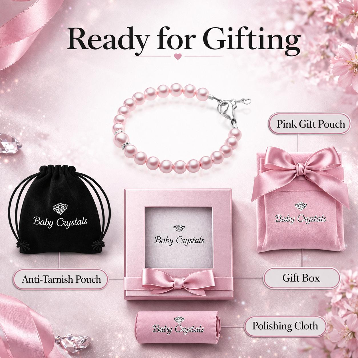 Pink Pearl Baby Bracelet, Sterling Silver Keepsake for Girls