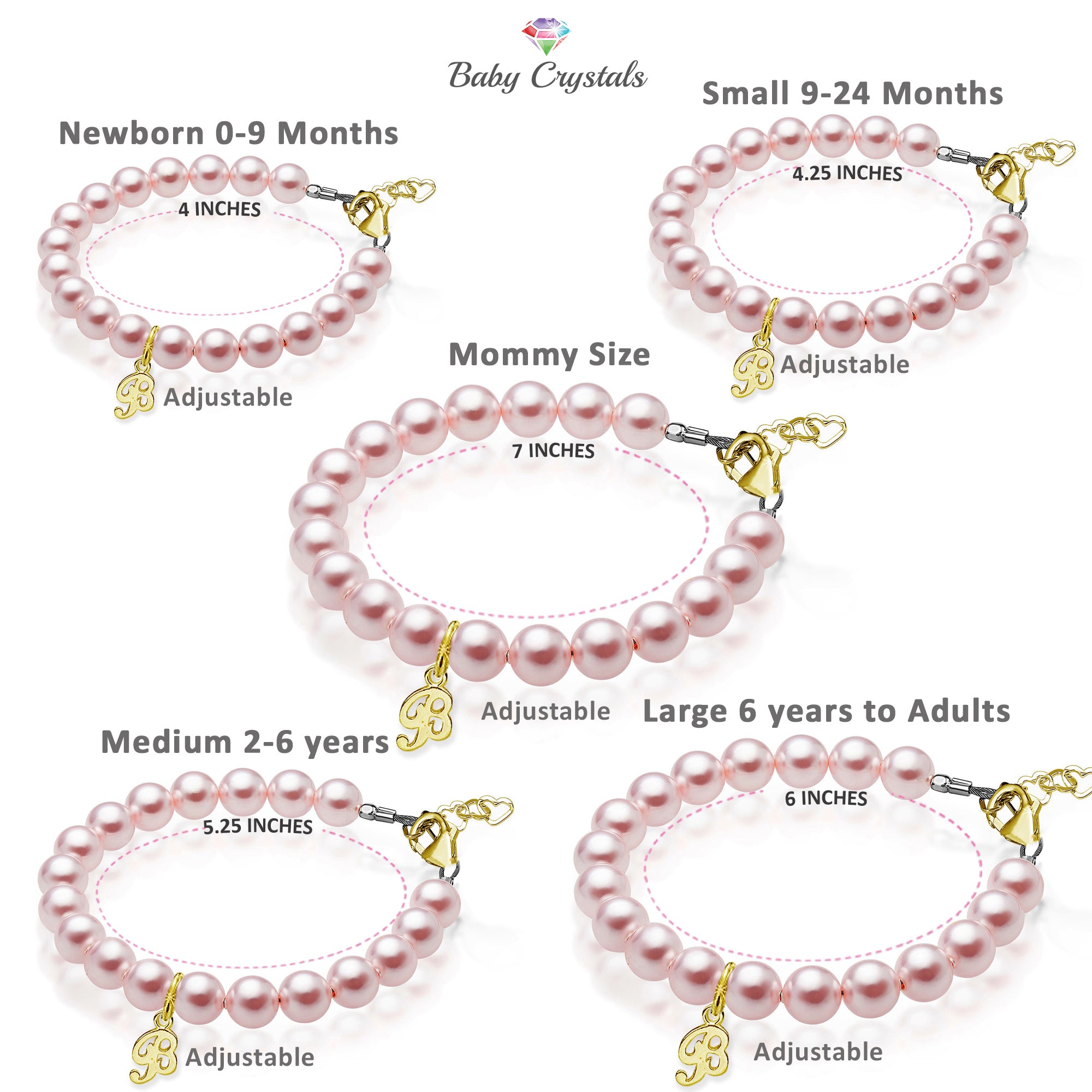 Baby Crystals 14K Gold-Plated Letter initial A-Z Charm Bracelets for Girls, Personalized Jewelry Pearl Bracelet for Baby Girls, infant, Toddlers, Teens | Sister, Cross, Charms, Birthday, Baptism Gifts