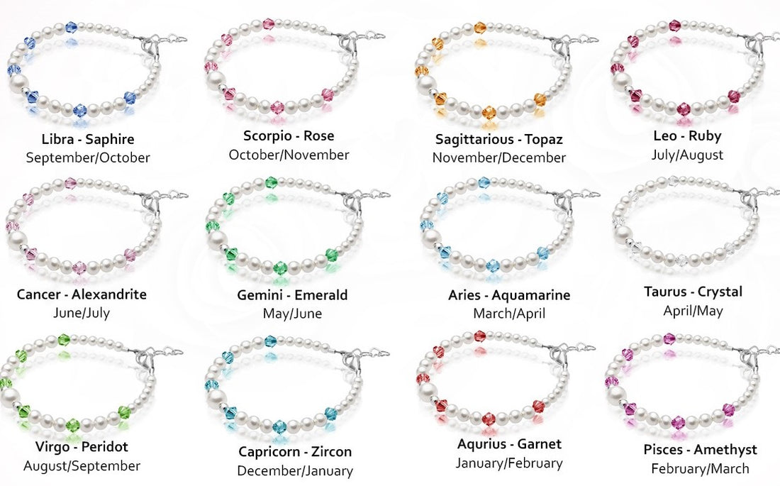Personalized Birthstone Jewelry Pearl Bracelet for Girls with Birthstone Crystals