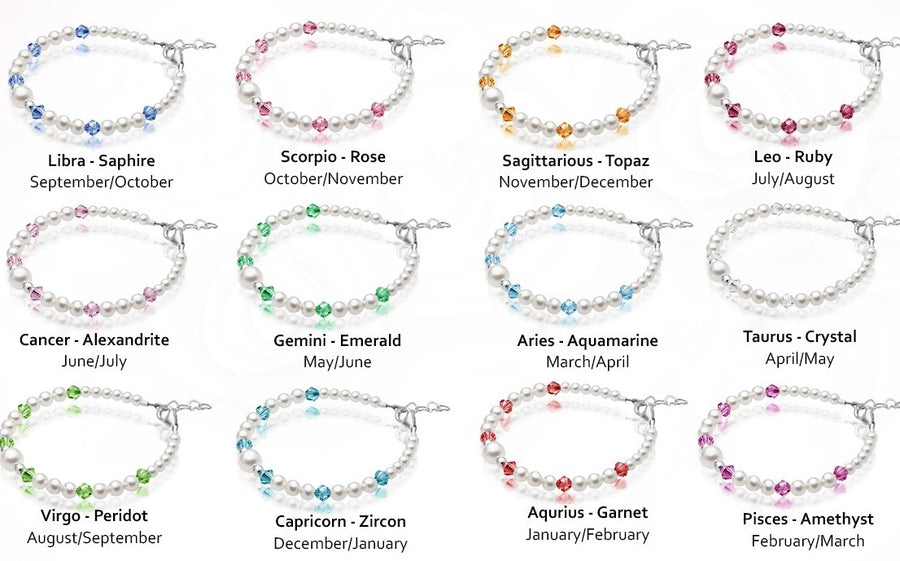Personalized Birthstone Jewelry Pearl Bracelet for Girls with Birthstone Crystals