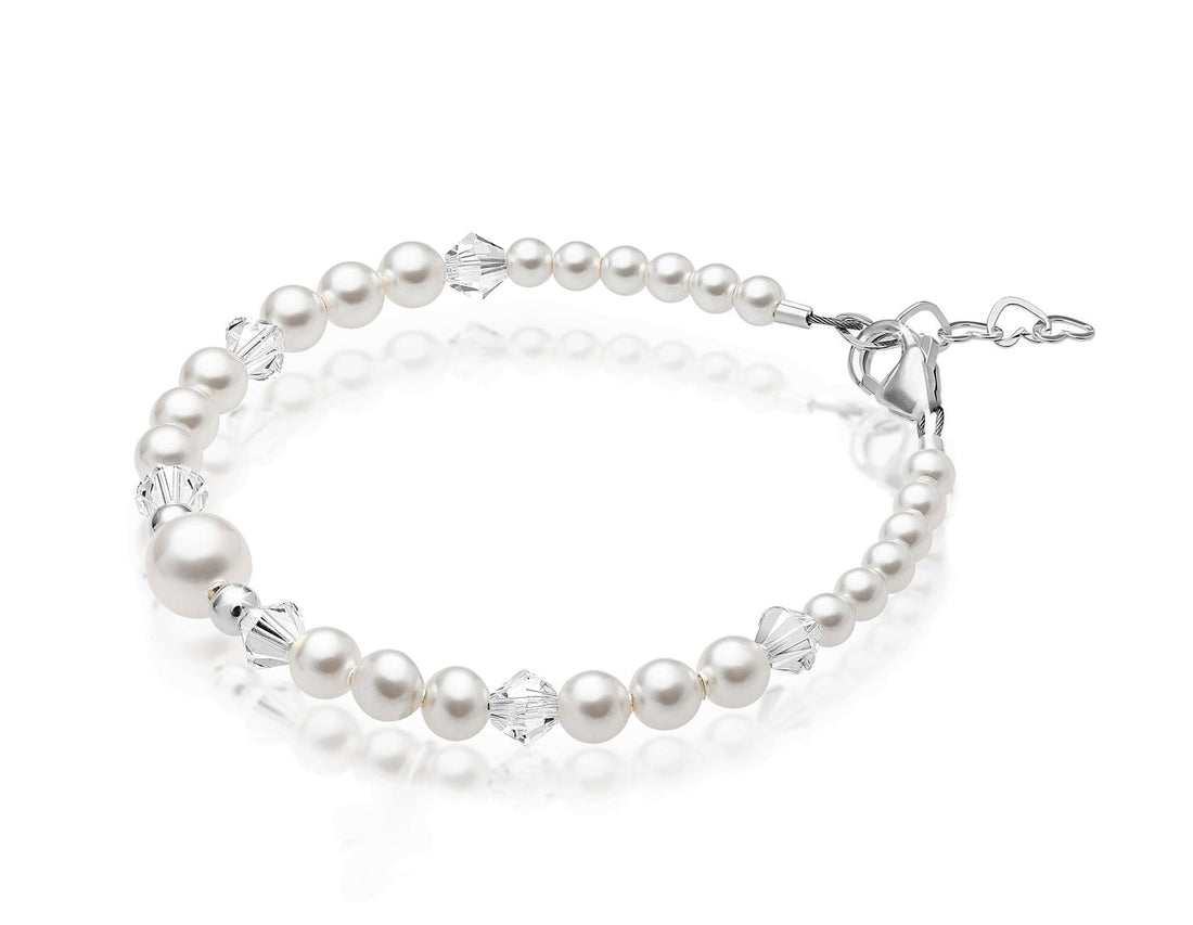 Personalized Birthstone Jewelry Pearl Bracelet for Girls with Birthstone Crystals