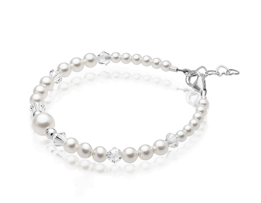 Personalized Birthstone Jewelry Pearl Bracelet for Girls with Birthstone Crystals