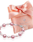NewBorn Baby Girl Bracelet with Rose & Pink Pearls & Clear Crystals