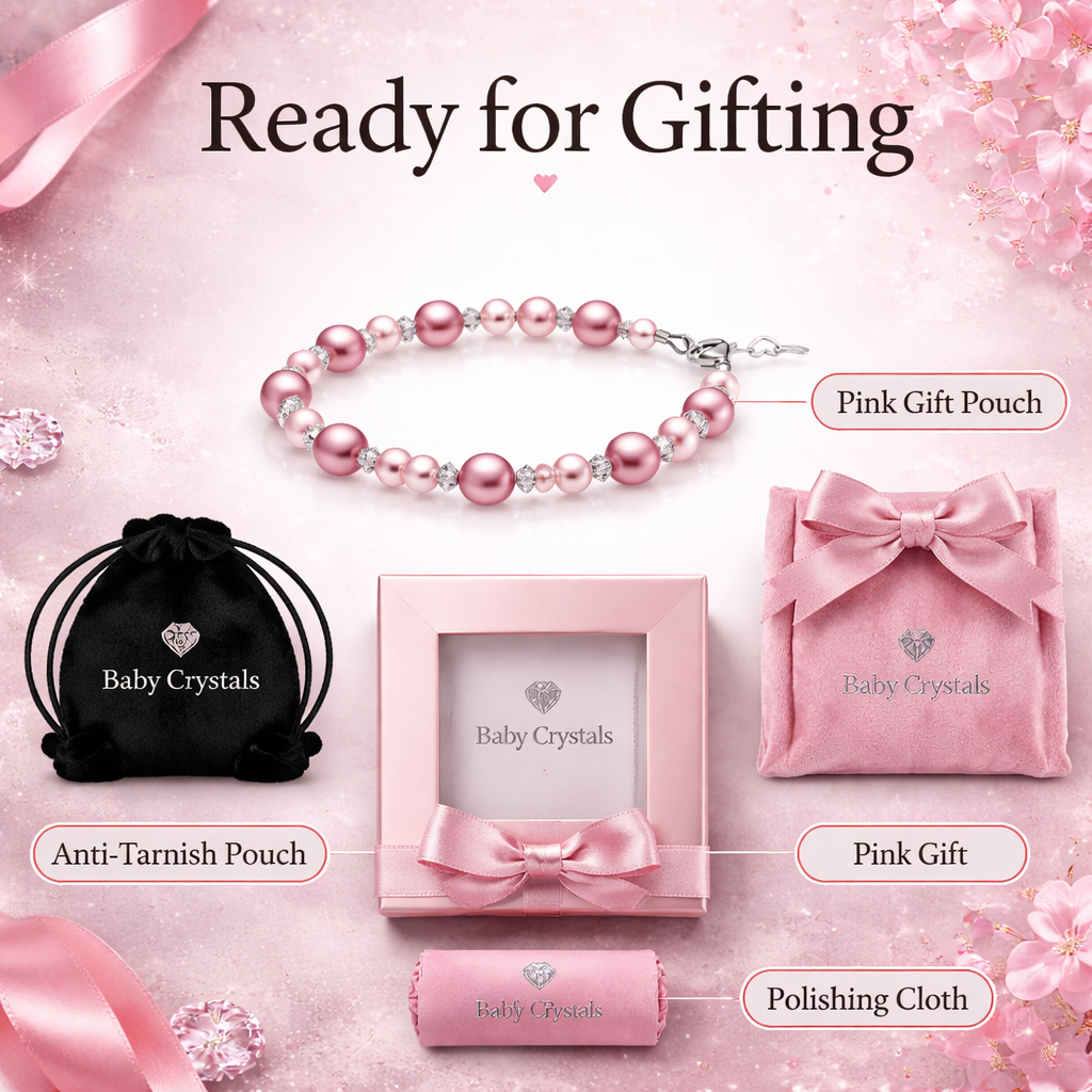 Pink &amp; Rose Pearl Infant Bracelet, Sterling Silver Gift