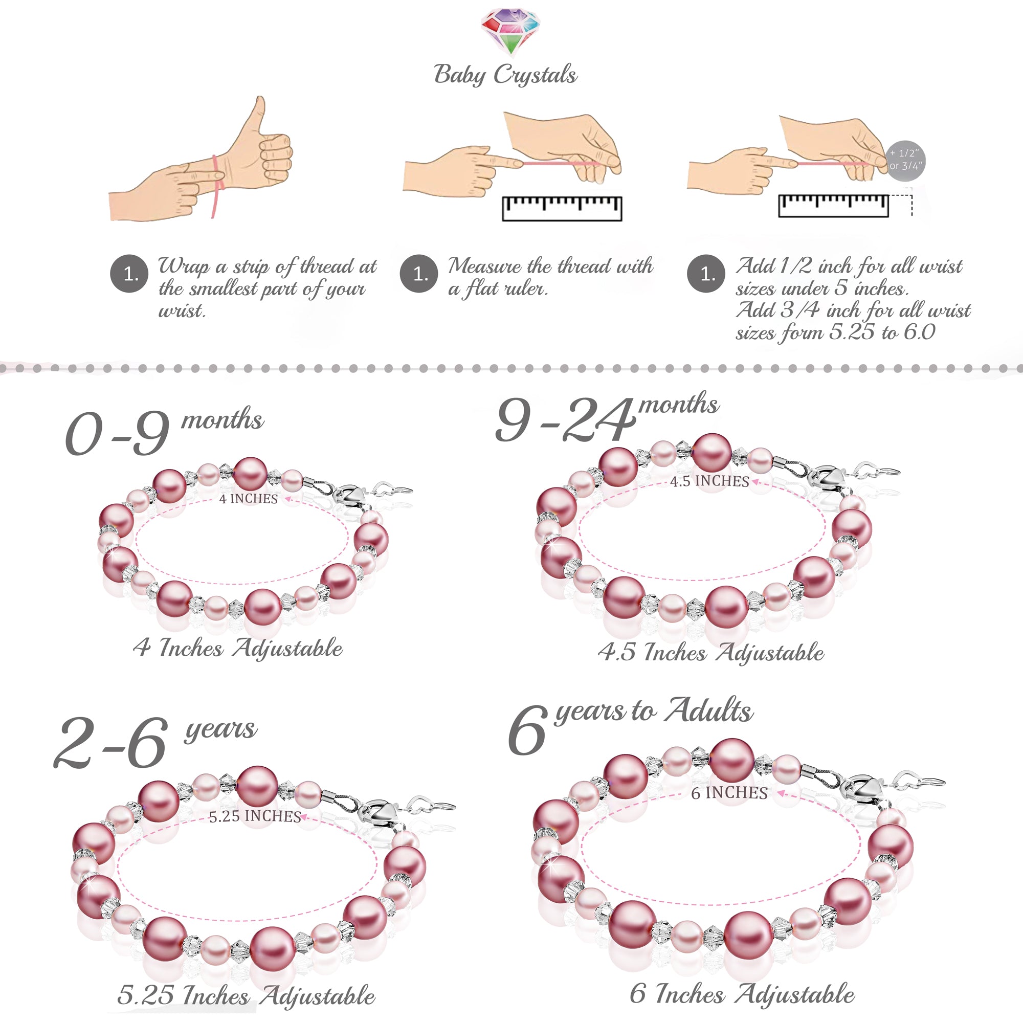 Sterling Silver Bracelet for Girls with Rose &amp; Pink Pearls &amp; Clear Crystals