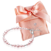 NewBorn Baby Girl Bracelet with Pink Pearl & Silver Crimps