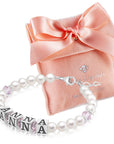 Sterling Silver White Pearls Name Birthstone Bracelet