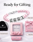 Sterling Silver Pink Pearls, Newborn Baby Bracelet with Name