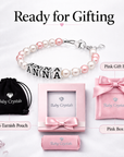 Pink & White Pearls Name Bracelet, Sterling Silver for Girls