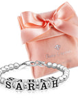 Silver Beads Bracelet with Name, Sterling Silver Bracelet