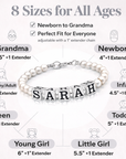 White Pearls Name Bracelet, Sterling Silver Mothers Gift