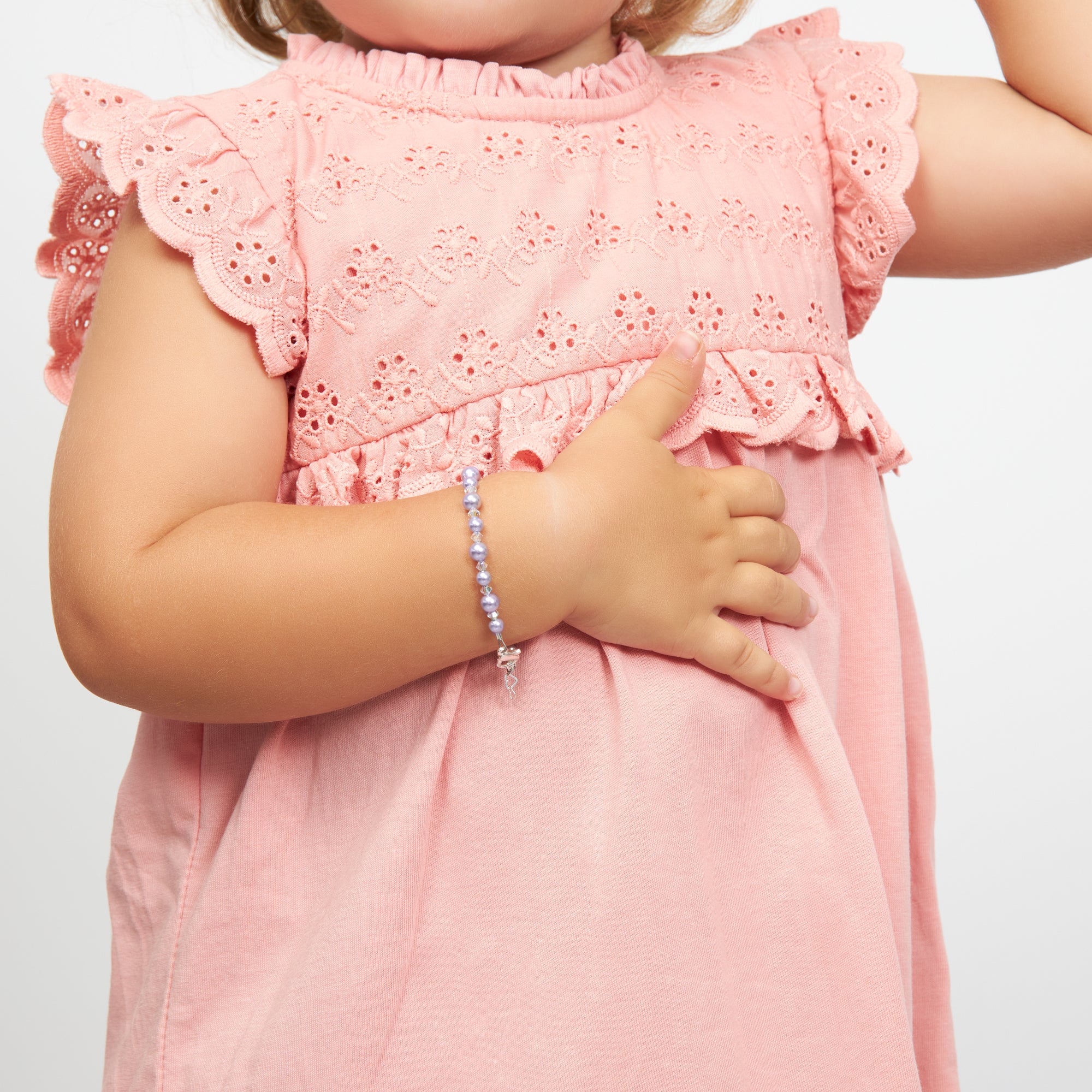 Infant Baby Girl Bracelet with Lavender Pearls &amp; Clear Crystals