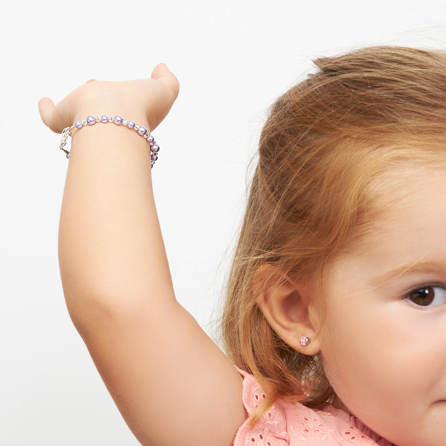 NewBorn Baby Girl Bracelet with Lavender Pearls & Clear Crystals
