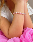 Sterling Silver Bracelet for Girls with Pink Pearls & Clear Crystals