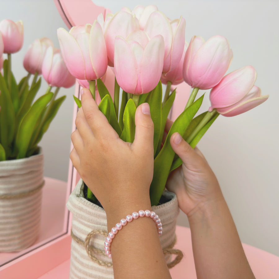 Infant Baby Girl Elegant Bracelet with Pink Pearls